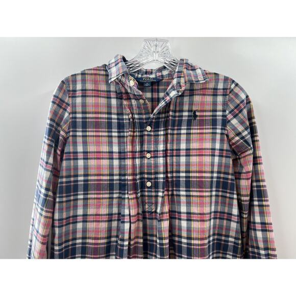 Polo Ralph Lauren Girl’s Madras Plaid 100% Cotton Popover Blouse Size 16 - Picture 2 of 8